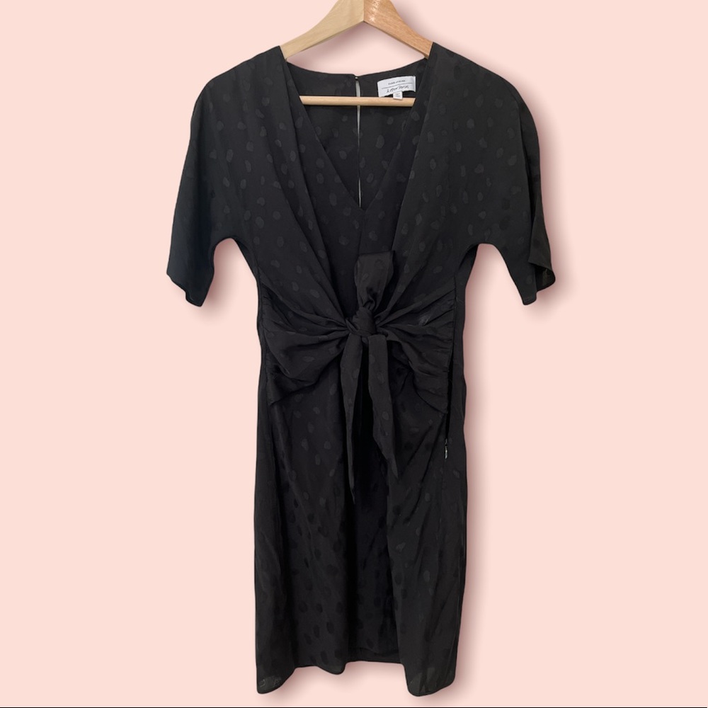& other stories polka dot bow tie waist detail v-neck black mini dress
